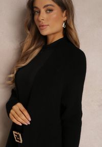 Renee - Czarny Długi Kardigan z Kieszeniami Belma. Kolor: czarny. Materiał: dzianina, prążkowany. Długość rękawa: długi rękaw. Długość: długie