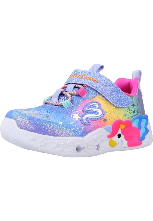 skechers - Kapcie SKECHERS UNICORN CHARMER-TWILIGHT DR Niebieski. Kolor: fioletowy, wielokolorowy. Materiał: syntetyk, tkanina. Model: Skechers Sport. Sport: turystyka piesza