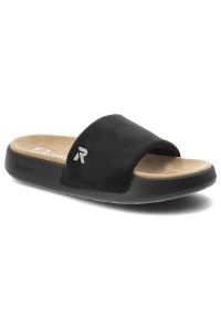 Klapki damskie Rieker, cholewka z tworzywa wsuwany fason szeroki pasek z przodu, czarne, W3250-00. Kolor: czarny #1