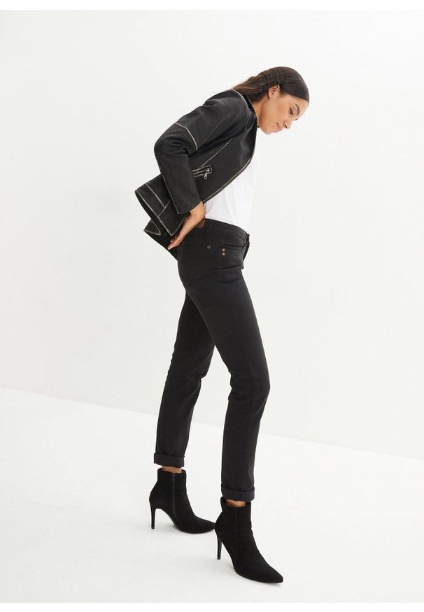 bonprix - Dżinsy ze stretchem straight, mid waist. Kolor: czarny