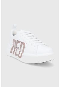 Red Valentino Buty skórzane kolor biały na platformie. Nosek buta: okrągły. Zapięcie: sznurówki. Kolor: biały. Materiał: skóra. Obcas: na platformie #5