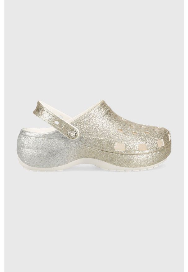 Crocs klapki Clssic Platform Ombre Glitter Clog damskie kolor złoty na platformie 207933. Nosek buta: okrągły. Kolor: złoty. Materiał: materiał. Obcas: na platformie