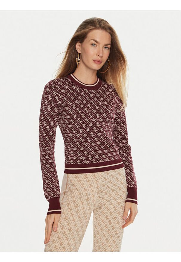 Guess Sweter Lise W4BR21 Z37K0 Bordowy Slim Fit. Kolor: czerwony. Materiał: syntetyk, wiskoza