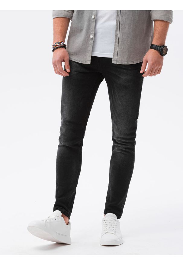 Ombre Clothing - Spodnie jeansowe męskie SLIM FIT P1023 - czarne - M. Okazja: na co dzień. Kolor: czarny. Materiał: jeans. Styl: casual, klasyczny