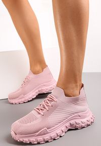 Renee - Różowe Sneakersy na Grubej Podeszwie z Elastyczną Cholewką Taartha. Kolor: różowy. Materiał: dresówka, jeans. Szerokość cholewki: normalna