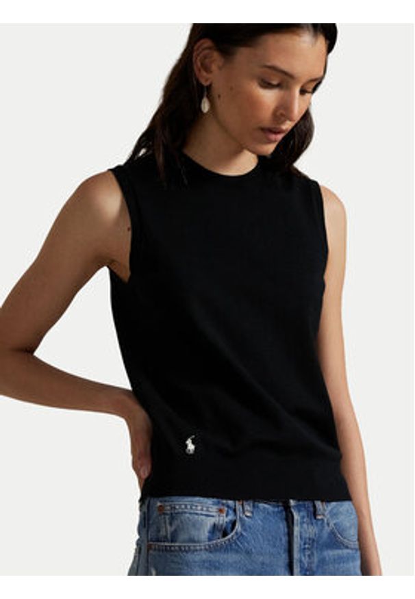 Polo Ralph Lauren Sweter 211972111001 Czarny Straight Fit. Typ kołnierza: polo. Kolor: czarny. Materiał: bawełna