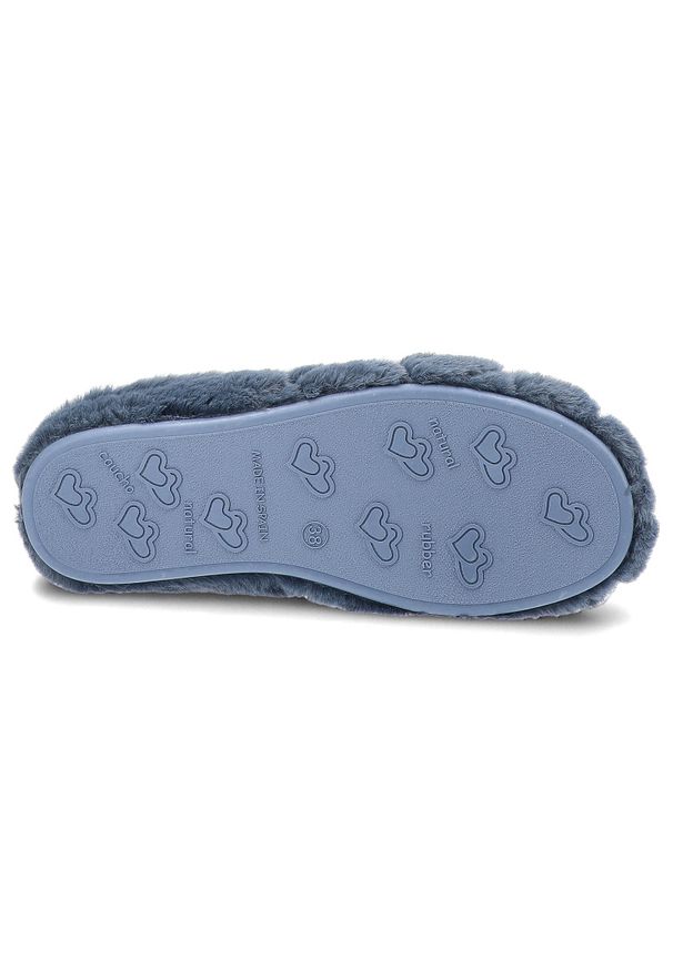 Granatowe Damskie Kapcie Z Futerkiem Macarena. Kolor: niebieski. Materiał: futro. Wzór: aplikacja. Styl: elegancki