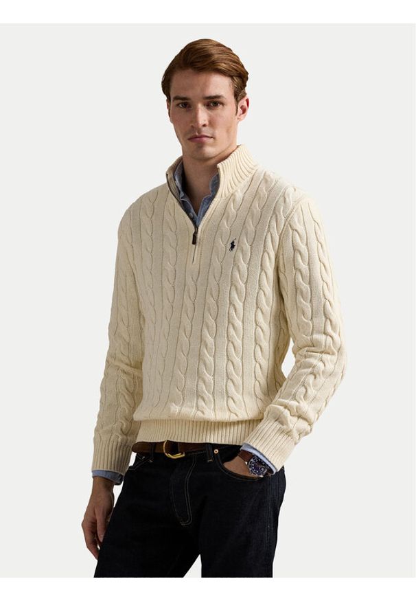 Polo Ralph Lauren Sweter 710810841015 Beżowy Regular Fit. Typ kołnierza: polo. Kolor: beżowy. Materiał: bawełna