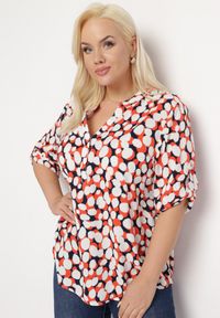 Born2be - Pomarańczowo-Biała Bluzka z Trójkątnym Dekoltem w Fantazyjny Print Anola. Okazja: do pracy, na co dzień. Kolor: pomarańczowy. Wzór: nadruk. Styl: casual #5