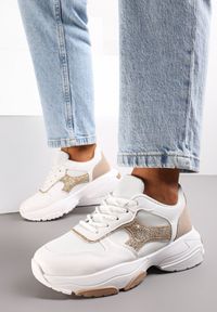 Renee - Białe Sneakersy na Grubej Podeszwie z Brokatowymi Wstawkami Adilah. Kolor: biały #5