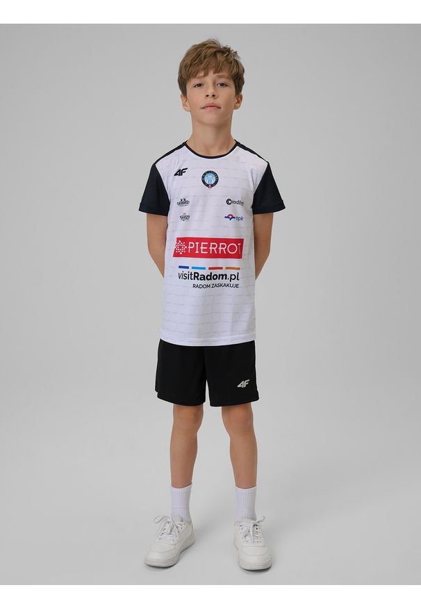 4f - 4F Koszulka meczowa replika domowa z sezonu 2025/26 dziecięca 4F x WKS Czarni Radom - biała 158/164 (12-14 lat). Okazja: do domu. Kolor: biały. Materiał: dzianina, materiał. Wzór: kolorowy, nadruk. Sezon: lato. Styl: młodzieżowy, sportowy