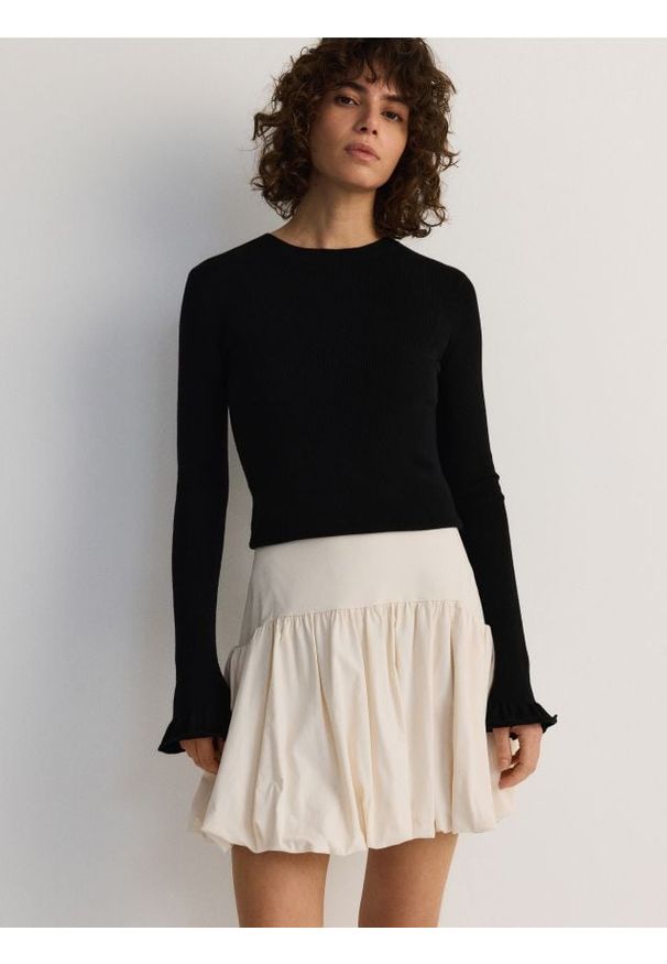 Reserved - Spódnica mini typu bombka - złamana biel. Materiał: tkanina, wiskoza