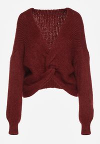 Born2be - Bordowy Sweter Oversize z Domieszką Wełny z Oryginalnym Dekoltem Lawedia. Okazja: na co dzień. Kolor: czerwony. Materiał: wełna. Styl: casual, elegancki, klasyczny #7