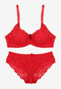 Born2be - Czerwony Komplet Biustonosz i Majtki Typu Figi Ozdobiony Koronką Ezivane. Kolor: czerwony. Materiał: koronka. Wzór: aplikacja, koronka #6