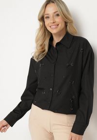 Born2be - Czarna Koszula z Bawełny Ozdobiona Naszywkami Katiema. Okazja: na co dzień. Kolor: czarny. Materiał: bawełna. Wzór: aplikacja. Styl: casual