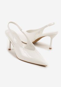 Renee - Białe Lakierowane Sandały na Szpilce Typu Slingback Addoxie. Okazja: na co dzień, na spacer. Kolor: biały. Materiał: lakier. Obcas: na szpilce. Styl: casual, elegancki. Wysokość obcasa: średni #6