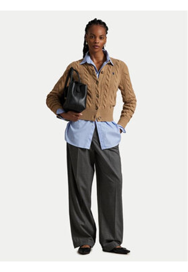 Polo Ralph Lauren Kardigan 211972104001 Beżowy Slim Fit. Typ kołnierza: polo. Kolor: beżowy. Materiał: wełna