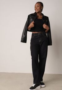 Born2be - Czarny Prążkowany Top Bawełniany z Guzikami przy Dekolcie Nedera. Okazja: na co dzień. Kolor: czarny. Materiał: prążkowany, bawełna. Styl: casual, klasyczny #5