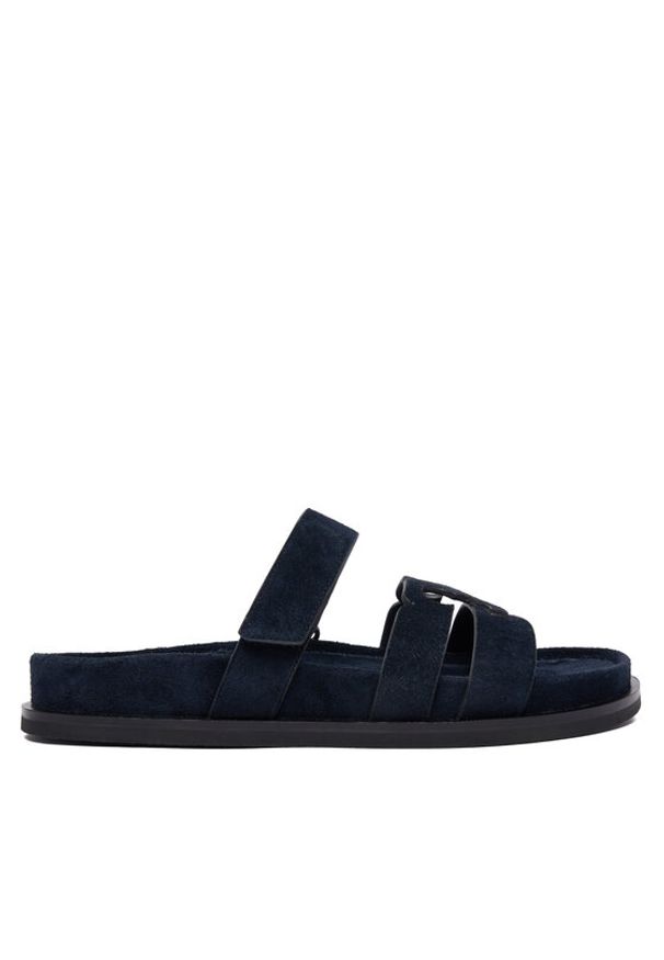 Tory Burch Klapki Ines Sport Slide 163481 Granatowy. Kolor: niebieski. Materiał: skóra, zamsz. Styl: sportowy