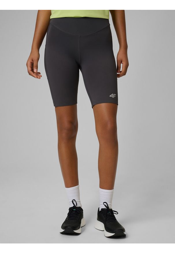 4f - 4F Legginsy kolarki do biegania szybkoschnące damskie - szare M. Stan: podwyższony. Kolor: szary. Sport: bieganie, fitness