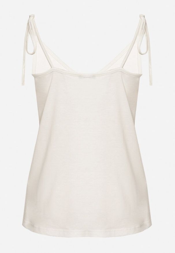 Born2be - Biały Top z Modalem i Bawełną Ozdobiona Wiązaniem Lilacea. Okazja: na co dzień. Kolor: biały. Materiał: bawełna. Wzór: aplikacja. Styl: casual, elegancki