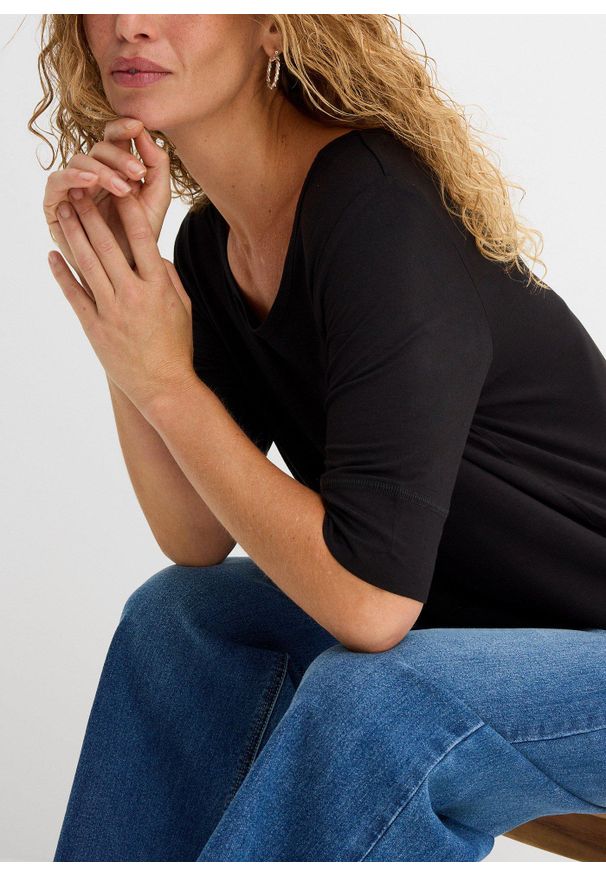 bonprix - Bluzka z miękkiej mieszanki wiskozy. Kolor: czarny. Materiał: wiskoza