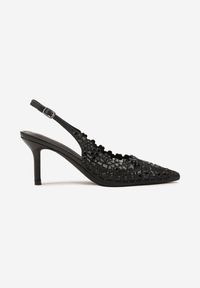 Renee - Czarne Sandały na Szpilce Slingback z Ażurową Cholewką Latilena. Okazja: na spotkanie biznesowe, na co dzień. Nosek buta: szpiczasty. Zapięcie: sprzączka. Kolor: czarny. Wzór: ażurowy. Sezon: lato. Obcas: na szpilce. Styl: biznesowy, casual, elegancki #3