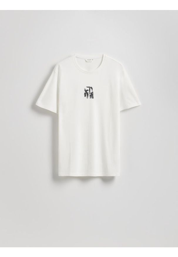 Reserved - T-shirt regular z nadrukiem - złamana biel. Materiał: bawełna, dzianina. Wzór: nadruk