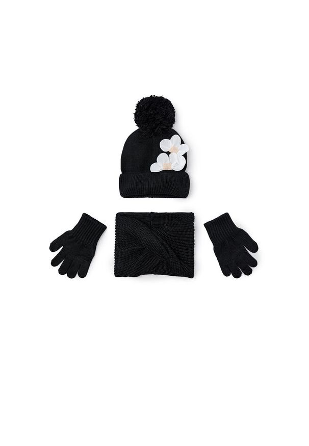 Komplet czapka, komin i rękawiczki Mayoral. Kolor: czarny
