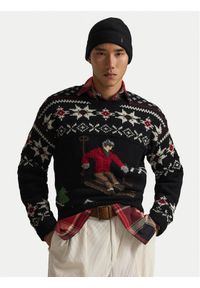 Polo Ralph Lauren Sweter 710982259001 Czarny Regular Fit. Typ kołnierza: polo. Kolor: czarny. Materiał: wełna #1