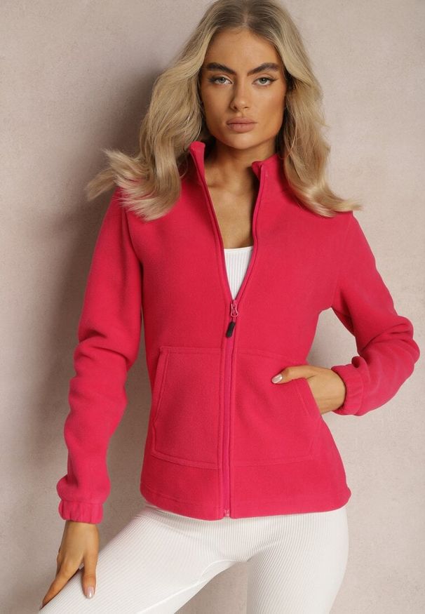 Renee - Fuksjowa Bluza na Suwak Ocieplana Polarem z Kołnierzem Imerulia. Okazja: na spacer. Kolor: różowy. Materiał: polar. Sezon: zima