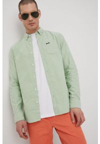 Superdry koszula bawełniana męska kolor zielony regular z kołnierzykiem button-down. Typ kołnierza: button down. Kolor: zielony. Materiał: bawełna. Długość rękawa: długi rękaw. Długość: długie