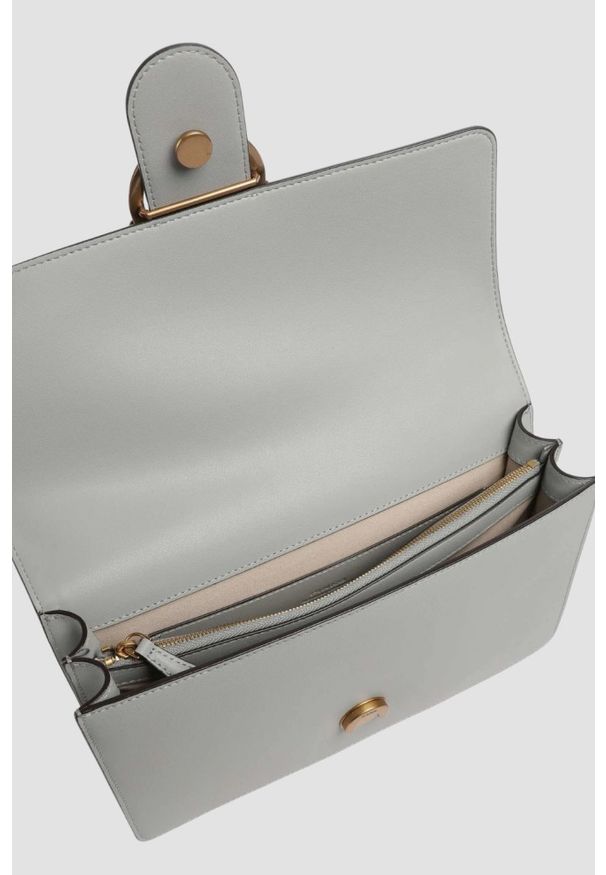 Pinko - PINKO Szara kopertówka Love One Mini St. Cl Vitello Seta. Kolor: szary. Materiał: skórzane. Styl: casual, elegancki