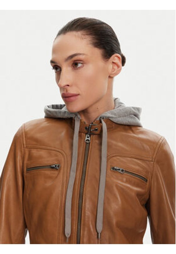 Serge Pariente Kurtka skórzana 77040 Brązowy Regular Fit. Kolor: brązowy. Materiał: skóra