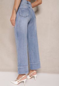 Renee - Niebieskie Szerokie Jeansy z Bawełną High Waist z Mankietami Dlinntia. Okazja: na co dzień. Stan: podwyższony. Kolor: niebieski. Styl: klasyczny, casual, elegancki