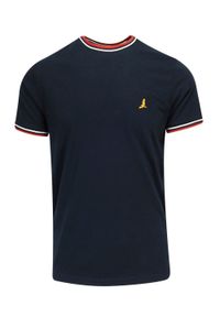 Brave Soul - T-Shirt (Koszulka) Granatowy z Lamówkami, Logo-Ptak, Okrągły Dekolt -BRAVE SOUL. Okazja: na co dzień. Kolor: niebieski. Materiał: bawełna. Wzór: kolorowy. Styl: casual #1