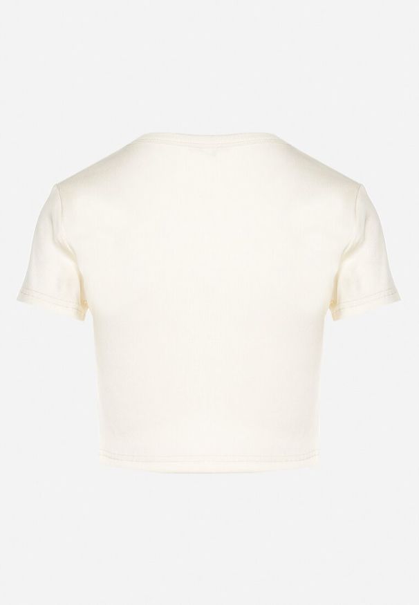 Born2be - Beżowy Bawełniany Prążkowany T-shirt Nelzedi. Okazja: na co dzień. Kolor: beżowy. Materiał: bawełna, prążkowany. Styl: elegancki, casual