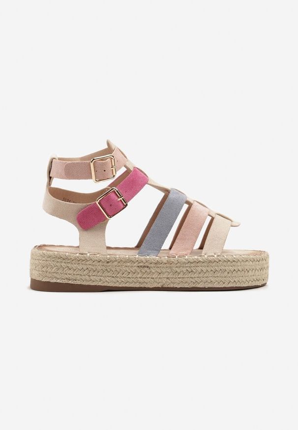 Born2be - Beżowo-Różowe Sandały Gladiatorki na Grubej Podeszwie z Plecionki Falerisa. Okazja: na co dzień. Nosek buta: otwarty. Kolor: beżowy. Styl: casual, elegancki