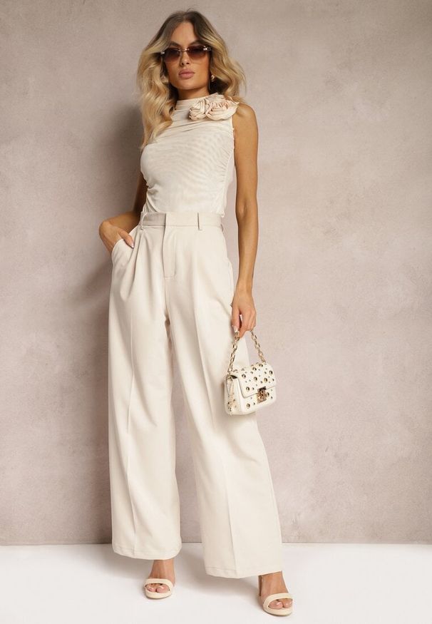 Renee - Jasnobeżowe Szerokie Spodnie High Waist Seraphella. Stan: podwyższony. Kolor: beżowy