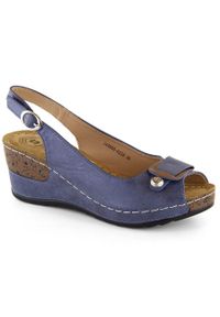 Sandały damskie na koturnie komfortowe niebieskie eVento 6230. Kolor: niebieski. Materiał: skóra ekologiczna. Obcas: na koturnie