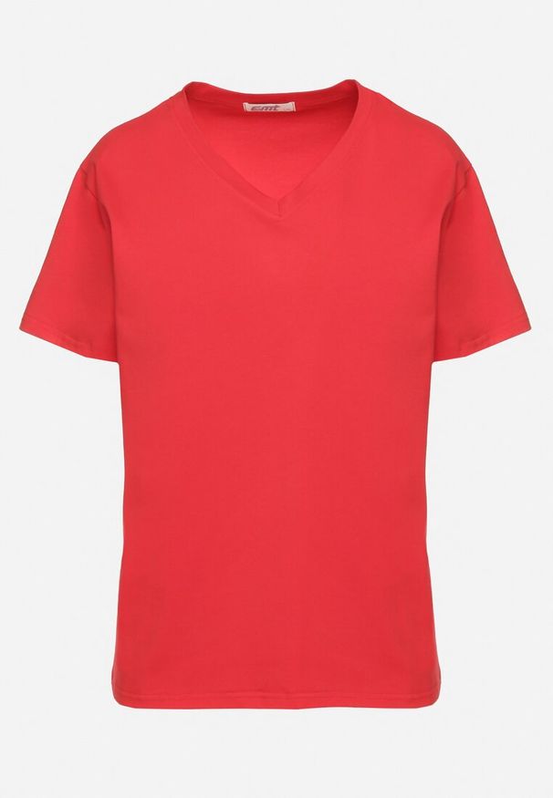 Born2be - Czerwony Bawełniany T-shirt z Trójkątnym Dekoltem Nelirna. Kolor: czerwony. Materiał: bawełna. Sezon: lato. Styl: klasyczny