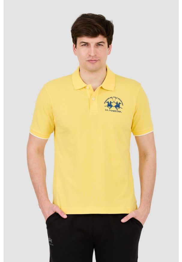 La Martina - LA MARTINA Żółte męskie polo z dużym logo, Rozmiar L. Typ kołnierza: polo. Kolor: żółty