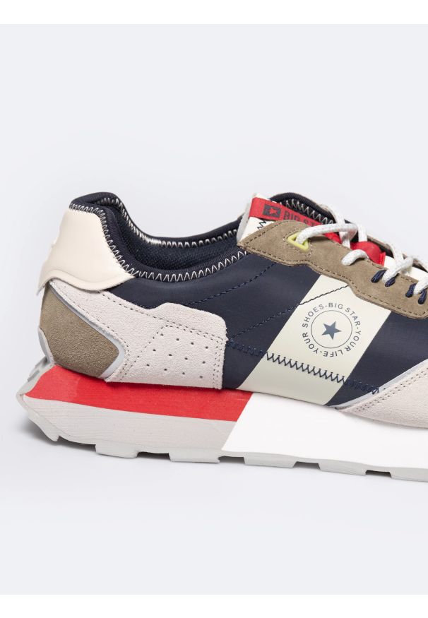 Big-Star - Sneakersy męskie granatowo-beżowe RR174474 403. Okazja: na co dzień. Kolor: niebieski. Materiał: tkanina