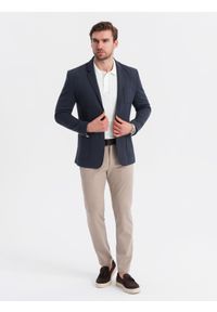 Ombre Clothing - Męska marynarka SLIM z dzianiny o subtelnej strukturze – granatowa V3 - Rozmiar: XXL. Okazja: do pracy. Kolor: niebieski. Materiał: dzianina. Wzór: kolorowy. Styl: klasyczny #3