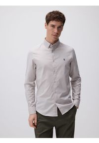Reserved - Bawełniana koszula slim fit - beżowy. Kolor: beżowy. Materiał: bawełna #1