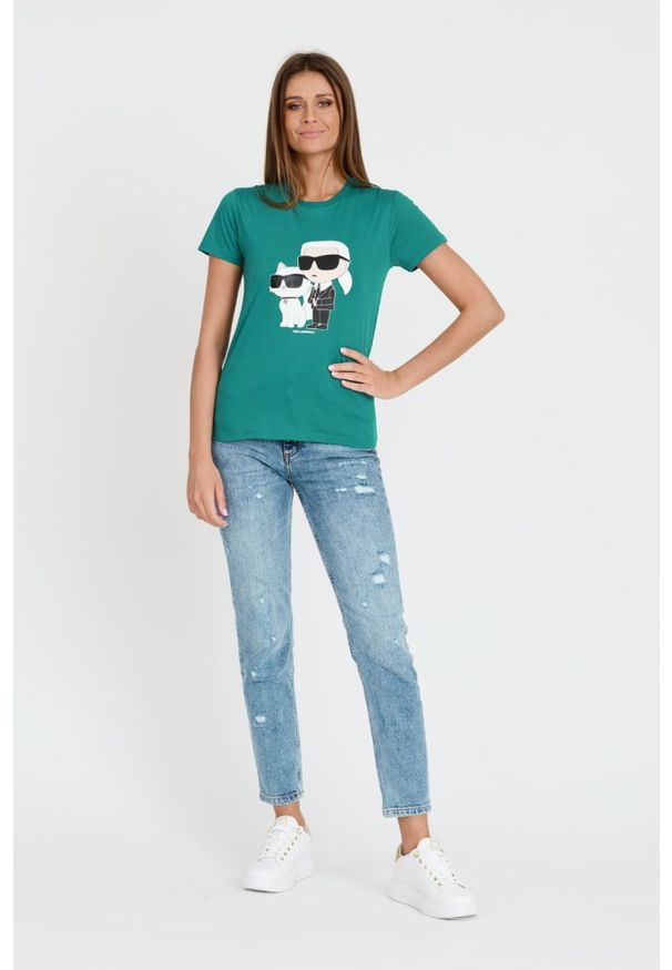 Karl Lagerfeld - KARL LAGERFELD Turkusowy t-shirt Ikonik 2.0. Kolor: niebieski