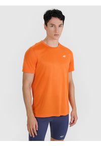 4f - 4F Koszulka do biegania regular szybkoschnąca męska - pomarańczowa XXL. Kolor: pomarańczowy. Materiał: włókno, dzianina, syntetyk, materiał. Długość rękawa: krótki rękaw. Długość: krótkie. Wzór: gładki, ze splotem. Sport: bieganie, fitness #1