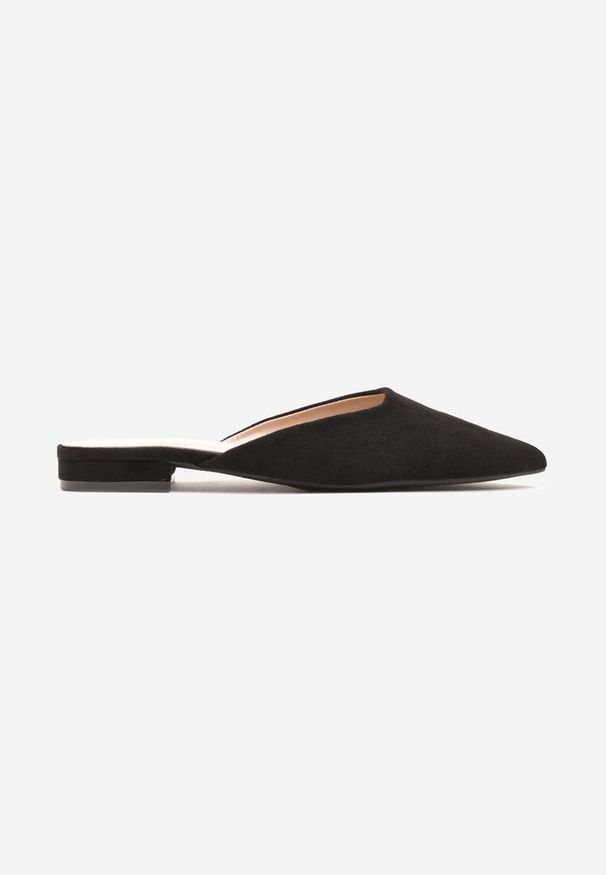 Renee - Czarne Klapki Typu Mule z Noskiem w Szpic Ferraza. Okazja: na co dzień. Kolor: czarny. Materiał: jeans. Obcas: na obcasie. Styl: elegancki, casual. Wysokość obcasa: niski
