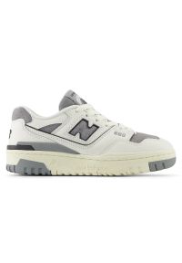 Buty dziecięce New Balance GSB550LG – szare. Kolor: szary. Materiał: skóra. Szerokość cholewki: normalna