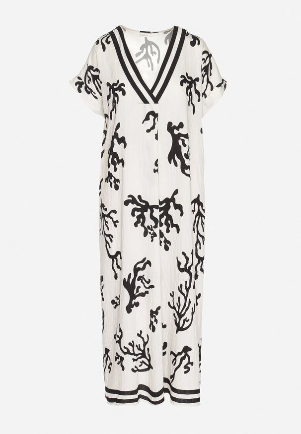 Born2be - Czarno-Beżowa Sukienka z Lnem i Wiskozą o Pudełkowym Kroju Sadirene. Okazja: na co dzień, na spotkanie biznesowe. Kolor: czarny. Materiał: len, wiskoza. Wzór: kwiaty. Sezon: wiosna, lato. Styl: biznesowy, casual, elegancki